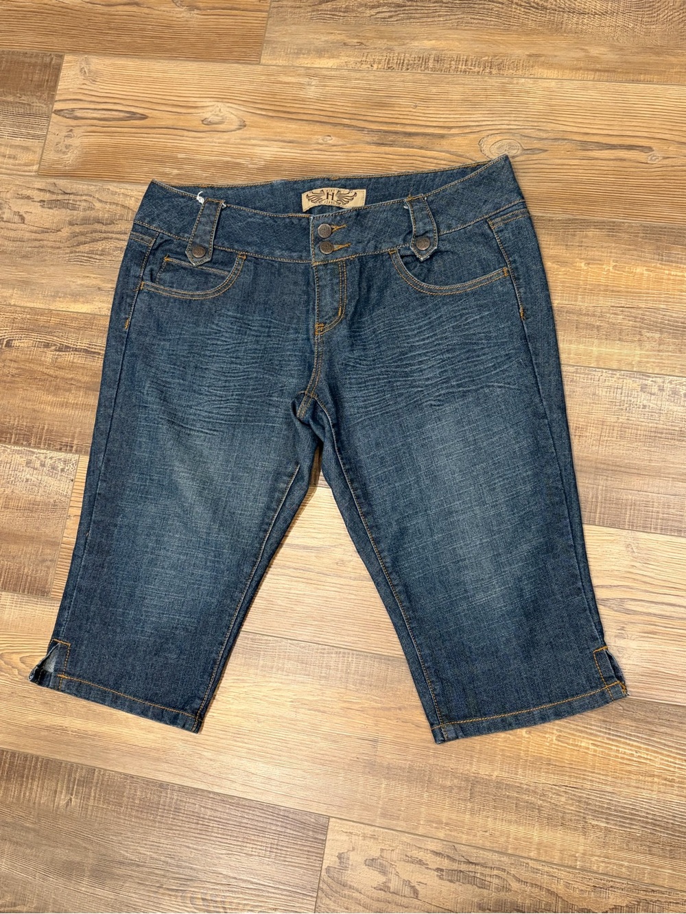 Hint Y2K Women's Dark Blue Cropped Denim Jeans - Mid Rise